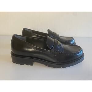 NEW FREE PEOPLE LIV PENNY LOAFERS BLACK LEATHER COIN ACCENT CLASSIC CHIC